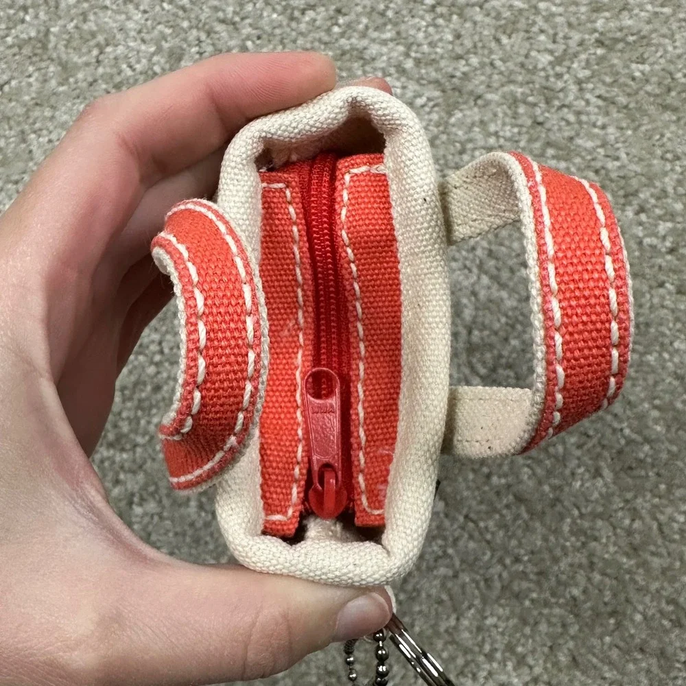 Lands End Mini Canvas Tote Bag Keychain Natural Coral Bliss Zippered Bag Charm
